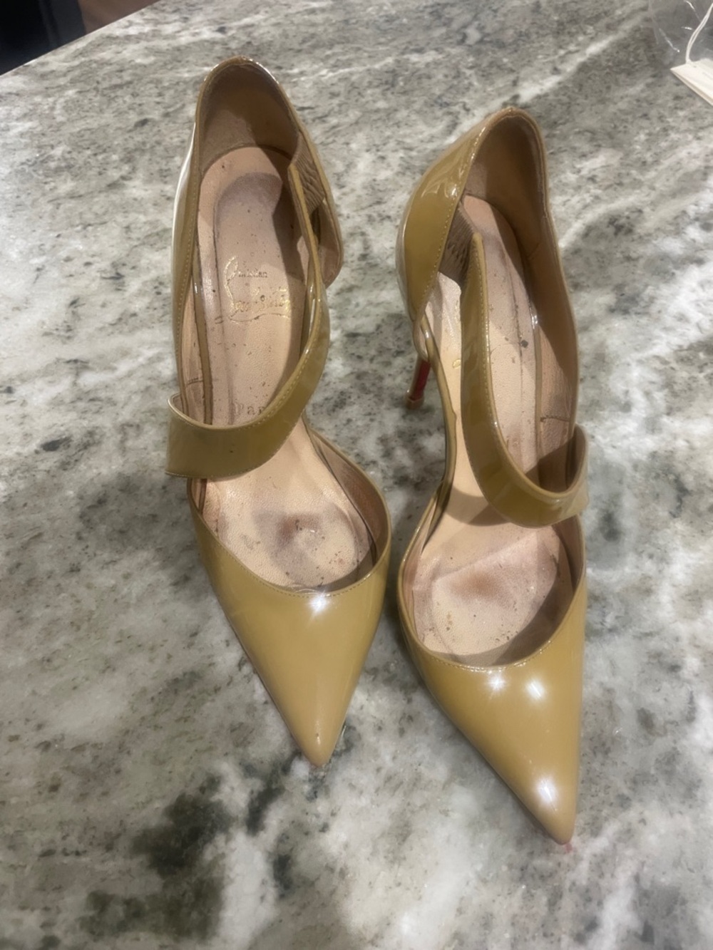 Christian Louboutin Olive Patent Pointed-Toe Ankle-Strap Pumps